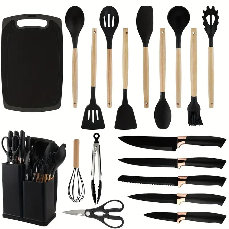 19-Piece Multi-Functional Kitchen Knife Set with Scissors & Cutting Board