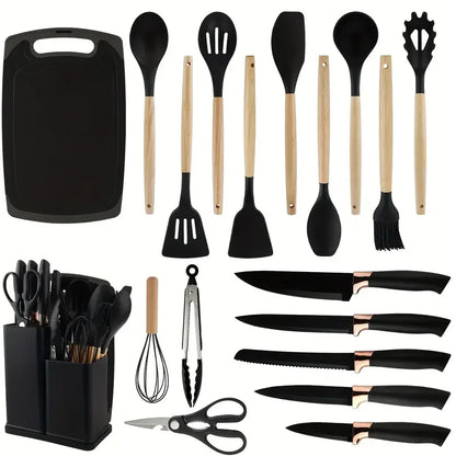 19-Piece Multi-Functional Kitchen Knife Set with Scissors & Cutting Board