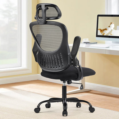 Mesh Ergonomic Desk Chair w/ Flip-up Arms & Adjustable Headrests