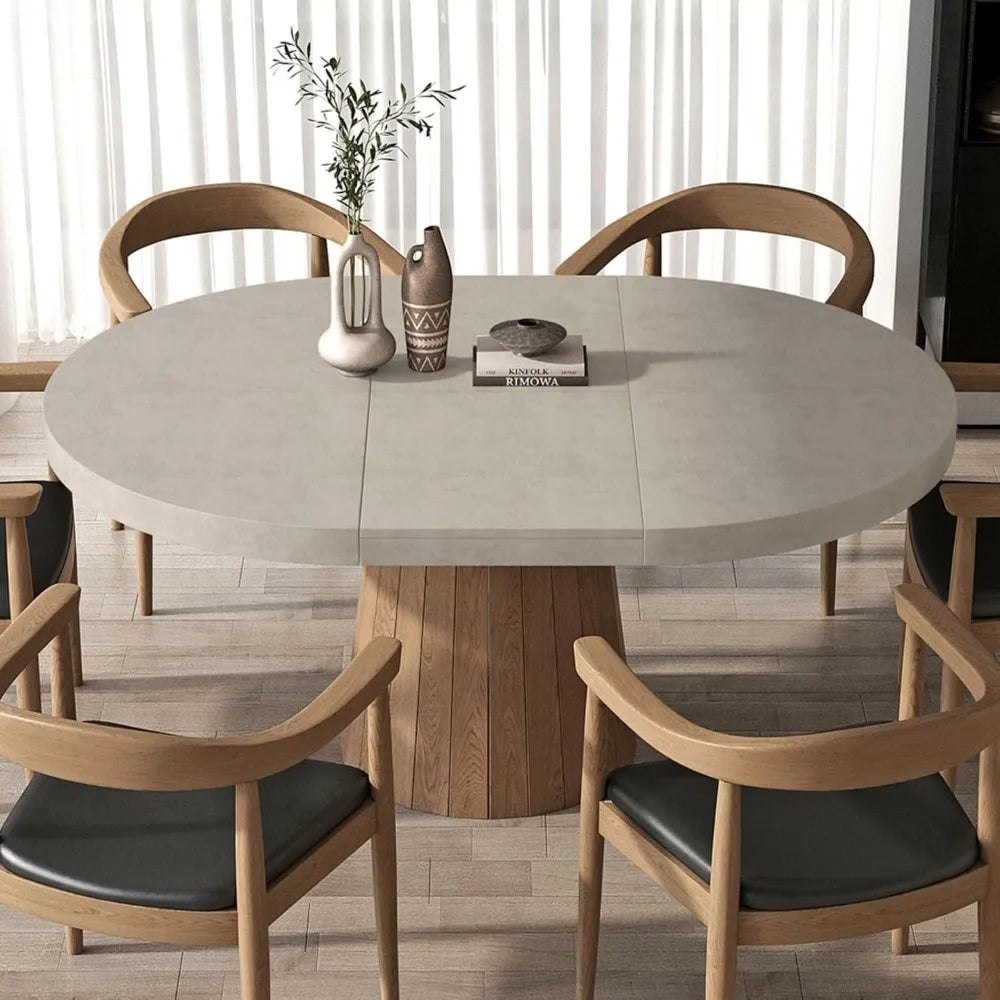 Round Extendable Dining Table with Pedestal Base