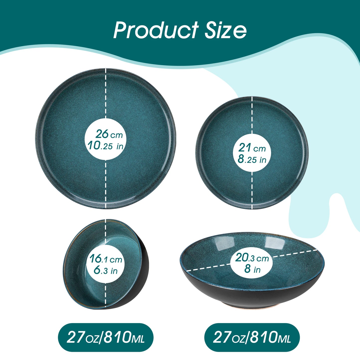 18/24 Piece Reactive Glaze Stoneware Ceramic Plate Set