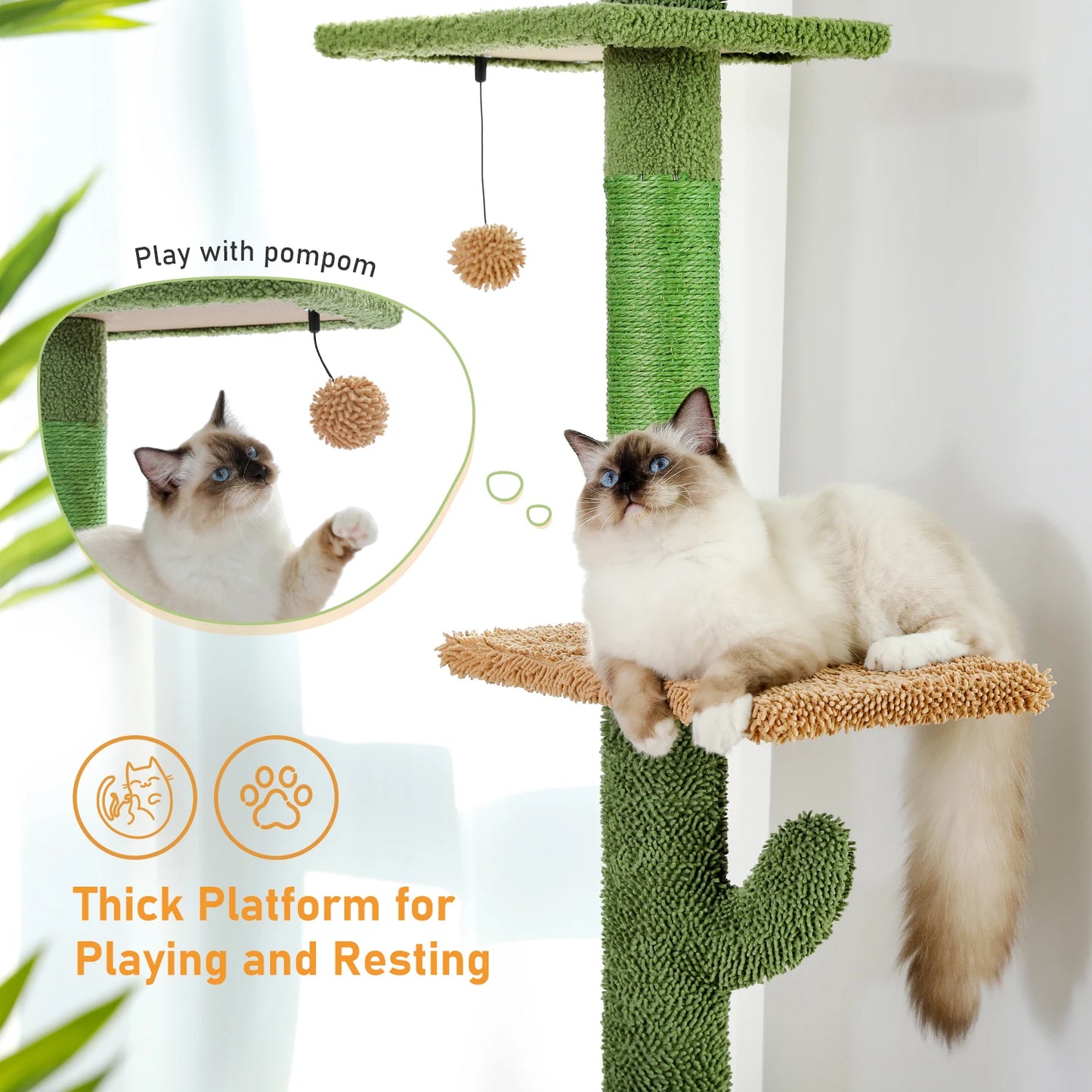 5-Tier Cactus Tall Climbing Tree with Scratching Post, Hammock & Dangling Ball
