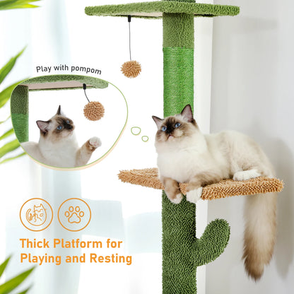5-Tier Cactus Tall Climbing Tree with Scratching Post, Hammock & Dangling Ball