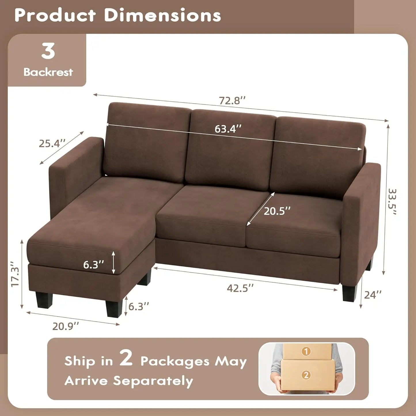 3 Seat L-Shaped Sofa with Linen Fabric Ottoman