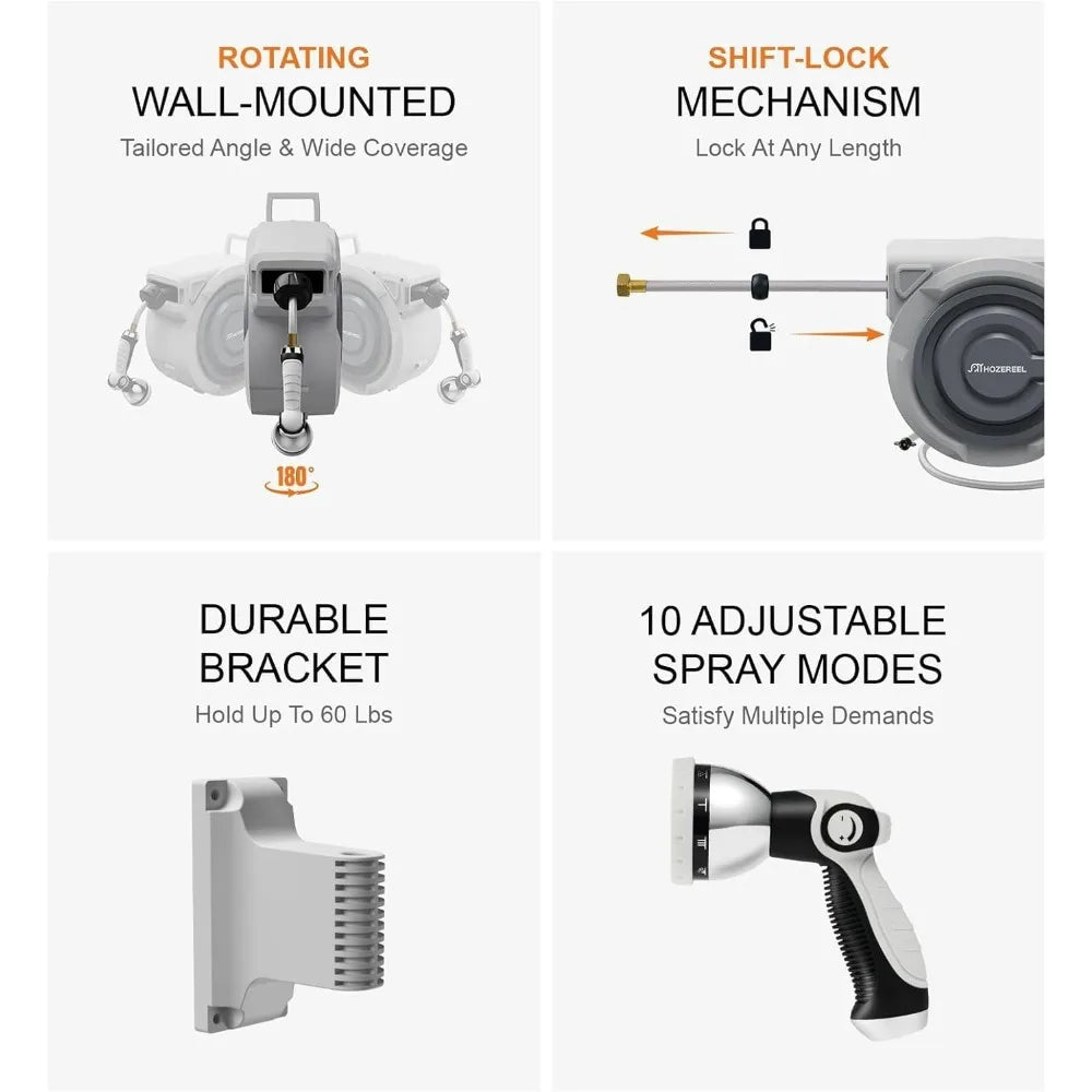 100-Foot Automatic Wall Mount Retractable Garden Hose Reel