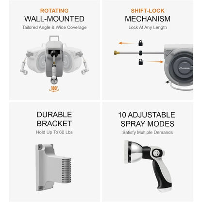 100-Foot Automatic Wall Mount Retractable Garden Hose Reel