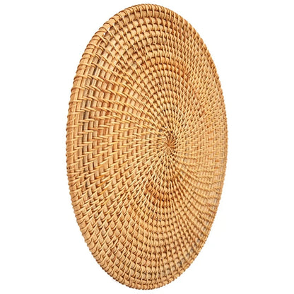 Handwoven Rattan Placemats,Round Wicker Table Mats, Natural Woven Placemats For Dinner Table,Heat Resistant Mats