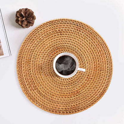 Handwoven Rattan Placemats,Round Wicker Table Mats, Natural Woven Placemats For Dinner Table,Heat Resistant Mats