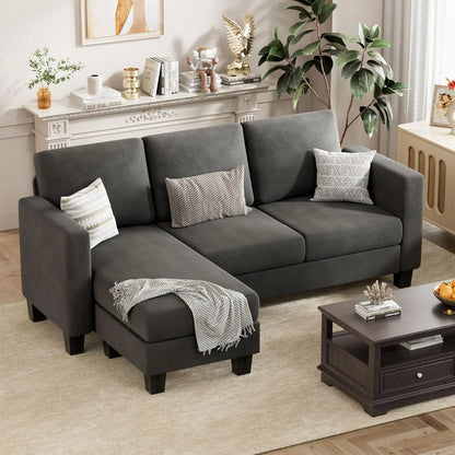 3 Seat L-Shaped Sofa with Linen Fabric Ottoman