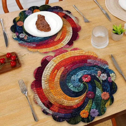 6Pcs Spiral Colorful Floral Fabric Placemats