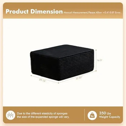 37.1' Plush Black Corduroy Ottoman