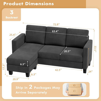 3 Seat L-Shaped Sofa with Linen Fabric Ottoman