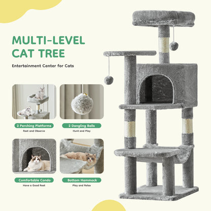 44in Tall Multi-Cat Climbing Tree with Scratching Posts