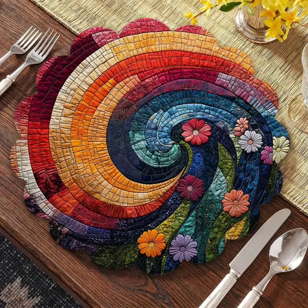 6Pcs Spiral Colorful Floral Fabric Placemats