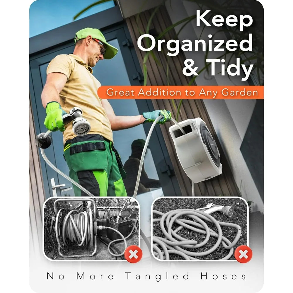 100-Foot Automatic Wall Mount Retractable Garden Hose Reel