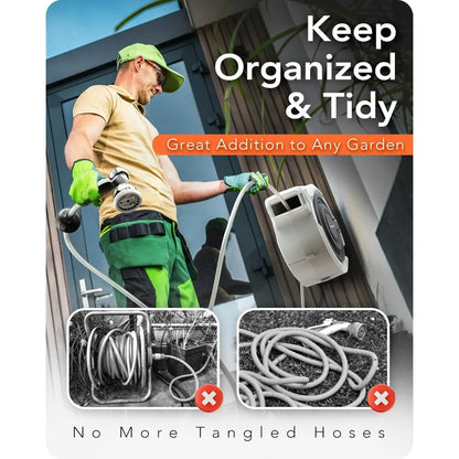 100-Foot Automatic Wall Mount Retractable Garden Hose Reel