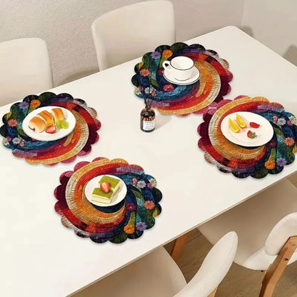 6Pcs Spiral Colorful Floral Fabric Placemats