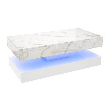 Modern Stylish Double-Layer Coffee Table with LED Lights & Storage