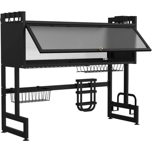 Large Stainless Steel Over The Sink 2 Tier Dish Rack with Cover