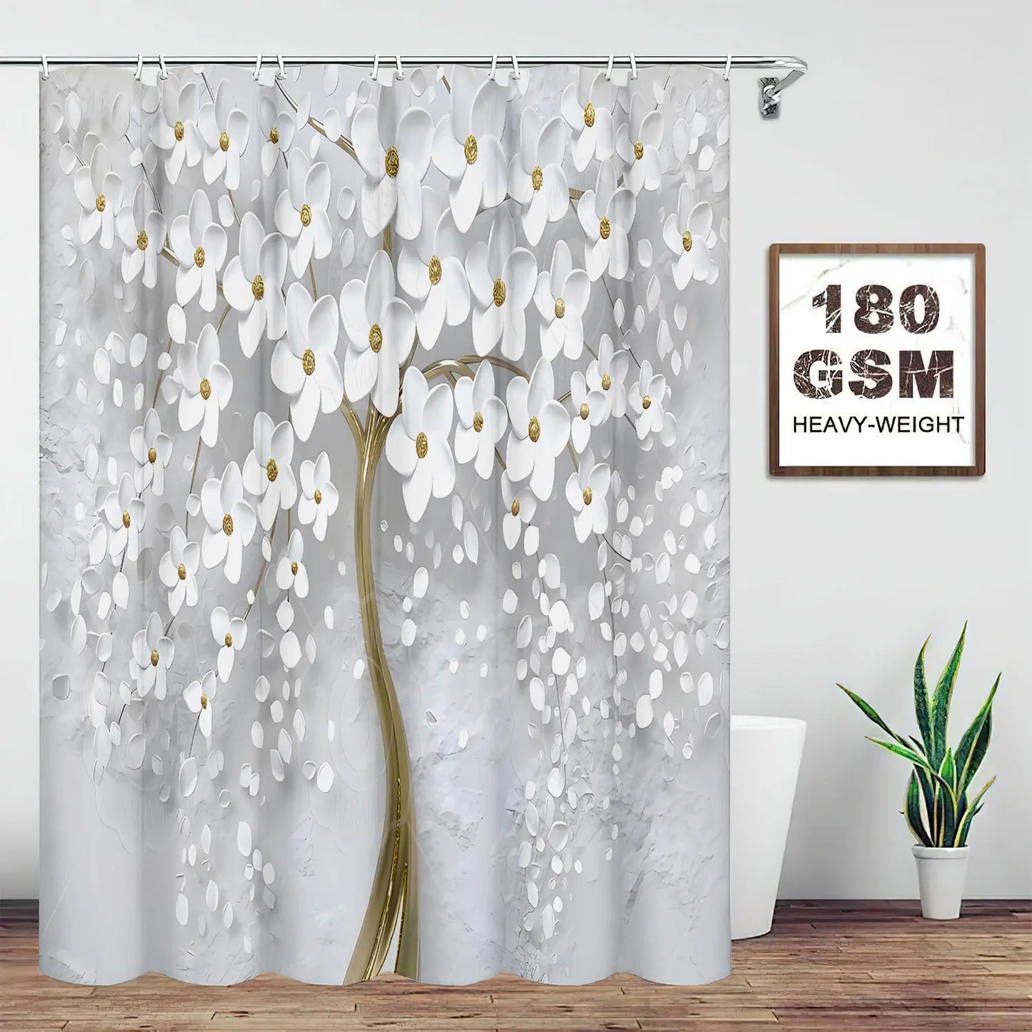 1/3/4PCS Abstract Art White Floral Shower Curtain Set with Rugs