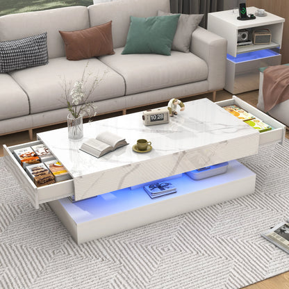 Modern Stylish Double-Layer Coffee Table with LED Lights & Storage